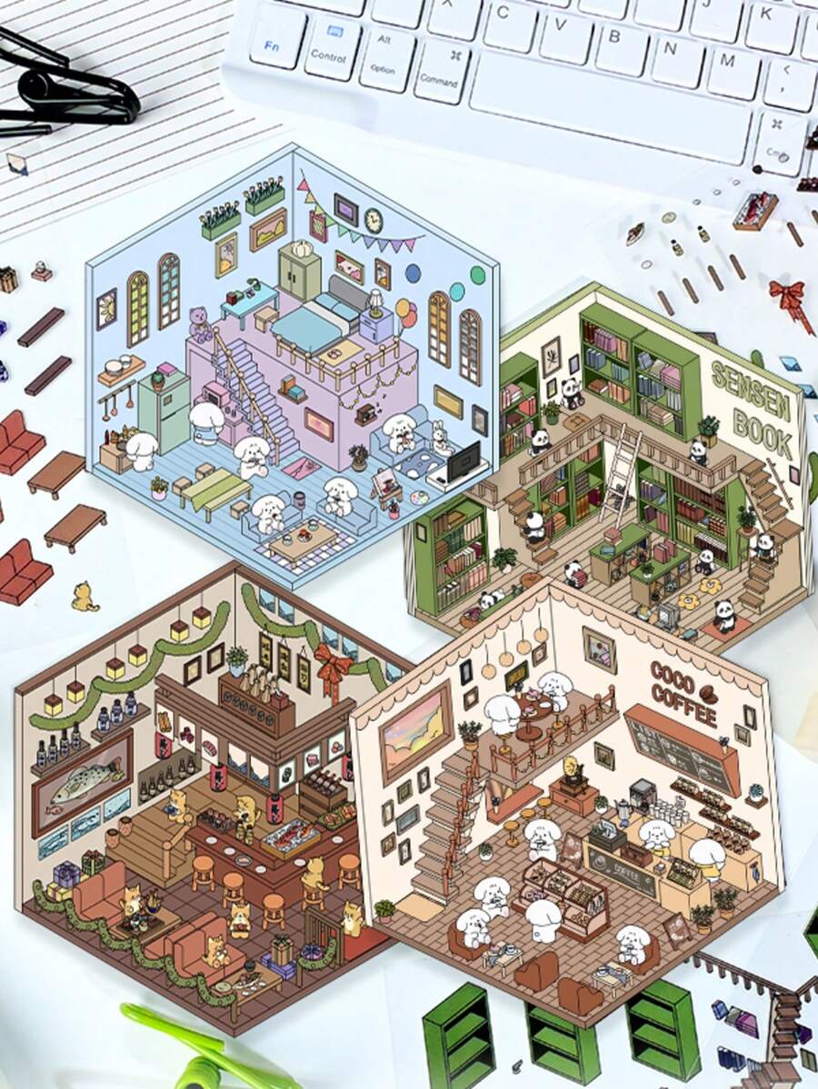 A Set Of DIY Scene‑Building Stickers, Girls Leisure Fun Diorama Stickers, Creative 3D Stress‑Relief Handmade Scene Stickers - Small Version 1.0 Loft Apartment - View 1