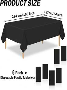 Thickened PEVA Rectangular Disposable Tablecloth, Waterproof & Oil-Proof, Plaid Pattern & Solid Color Options, Suitable For Birthday Party, Picnic, Wedding Banquet, Home Dining Table Decoration, 9 Colors Available - Black - View 8