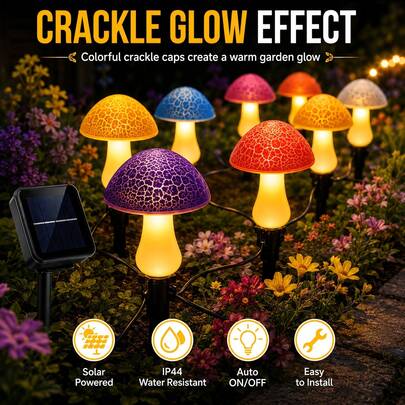 10 Outdoor Solar Mushroom Lamps, Colorful LED Floral Garden Column Lamps, Warm Light Effect, Automatic Switch, IP44 Waterproof Design, Suitable For Gardens, Patios, Lawns, Flower Beds, Fairy Gardens And Halloween Decorations