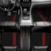 4pcs - Minimalist Three-Stripe Pattern - Car Floor Mat Set - Universal Fit - Suitable For All Seasons, Red & Black Design - Fits Sedans And SUVs, Perfect Gift For Men And Women! Car Interior Accessories - Multicolor - View 2
