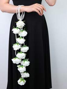 1pc Bohemian Style Extra Long Draping Handheld Bouquet With Flower, Pearl Chain And Tassel, Wedding Photography Prop - Multicolor - View 10