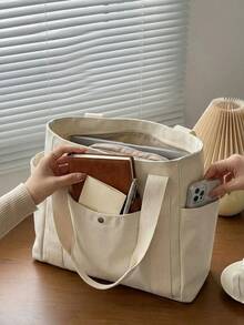 1 Piece Large-Capacity Canvas Bag Multi-Pocket Design Reusable Suitable For Daily Commutes, Work Trips, Camping Vacations, And More Suitable For Daily Home Use, School, Travel, And Shopping - Multicolor - View 8