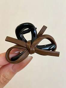 2 Pieces Leather Bow Hair Clips, Princess Sweet And Cool Girl Style Small Hair Clips, Side Bangs Clips, Spring And Summer Hair Accessories - Brown 2pcs - View 4