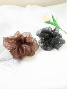 2件特大號純色彈性網紗亮片髮圈，漸層色彈性髮帶，優雅極簡風 - 彩色 - 查看 2