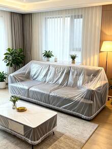 1 st dammskydd i plast för möbler, elastisk transparent skyddsfilm med slumpfärgad kant, lämpligt för soffa, matbord och TV-bänk, dammskydd för heminredning, skyddande möbelöverdrag för hushållet - Multifärgad - Visa 1