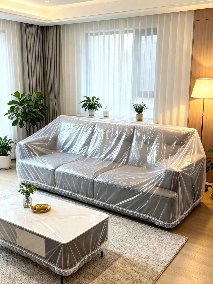 1 st dammskydd i plast för möbler, elastisk transparent skyddsfilm med slumpfärgad kant, lämpligt för soffa, matbord och TV-bänk, dammskydd för heminredning, skyddande möbelöverdrag för hushållet - Multifärgad - Visa 1