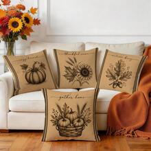 4 piezas/1 pieza Funda de almohada con patrón de ilustración de boceto de calabaza de cosecha de otoño vintage sin relleno, funda de almohada impresa por un solo lado, adecuada para sala de estar, dormitorio, decoración del hogar, funda de almohada para todas las estaciones - Multicolor 07 - Ver 8