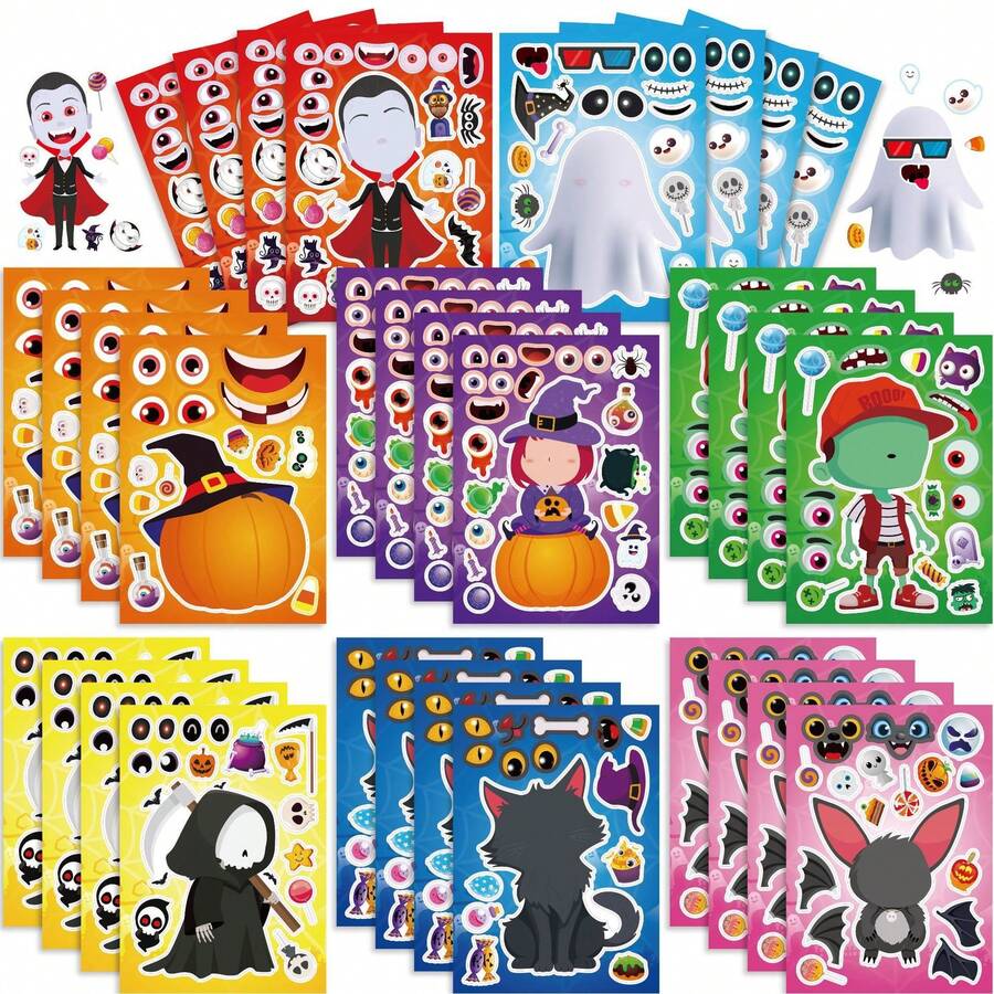 8/16/24 Halloween DIY Sticker Set - Classic Bat, Ghost, Pumpkin And Vampire Character Designs, Interactive Puzzle Toy To Promote Brain Development, Children's Party Gift, Gift Packaging, Classroom Activity, Halloween And Christmas Gift - Mixed Color - View 1