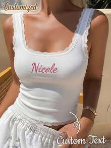 Custom Made Embroidered Lace Vest, Personalized Bridal And Bachelorette Party Top, Modal Engagement Gift, Bridesmaid Christening Gift - Multicolor - View 4
