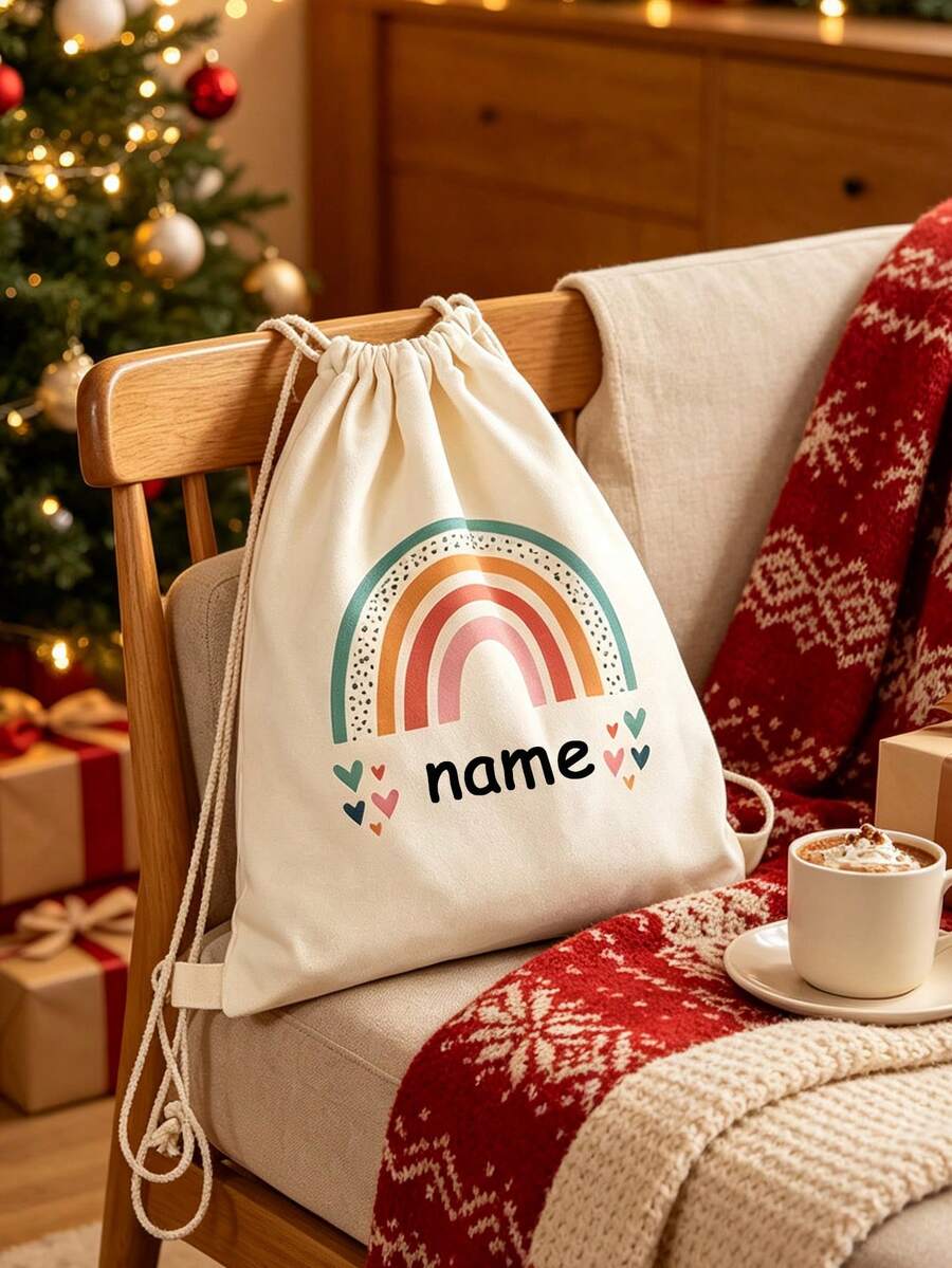 Personalized Rainbow Drawstring Backpack, Customizable Name, Adjustable Lightweight Fitness Bag, Sports Travel Shoe Bag, Customized Birthday Or Back To School Gift, Christmas Gift - Multicolor - View 1
