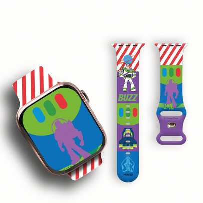 Miniso Fashionable Silicone Watch Strap With Cute Toy Story Dynamic Soft Elastic Breathable Comfortable Wristband Replacement Strap, Compatible With Apple Watch Ultra Series SE/11/10/9/8/7/6/5/4/3/2/1, Suitable For Samsung And Honor Smartwatches (38mm/40mm/41mm/42mm/46mm/45mm/44mm/49mm Silicone Strap, Suitable For Both Men And Women, As A Gift For Friends And Family