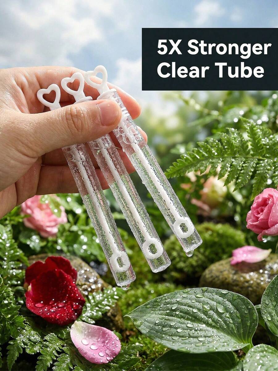 White Heart-Shaped Test Tube Bubble Wand, Solid Color Heart-Shaped Handheld Bubble Toy, Outdoor Play, Wedding Party Interactive Fun Small Gift - Multicolor - View 1