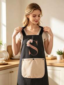 Kitchen Apron Featuring A Detachable Hand Towel, A Design With Letter And Floral Patterns, And Dual Pockets; Durable And Easy To Clean, Making It Ideal For Baking, Cooking, And Use In Both Homes And Restaurants. - Multicolor - View 7