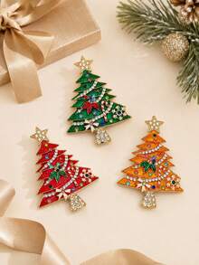 1pc Vintage Enamel Christmas Tree Brooch (With Colorful Rhinestone Star), Sparkling Holiday Accessory, Suitable For Party Outfits, Sweaters Or Coats, Christmas Gift - Multicolor - View 7