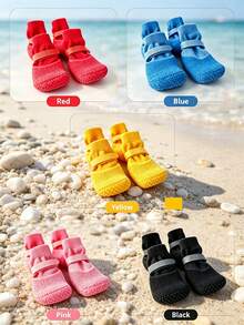 4pcs Random Style Waterproof Pet Dog Shoes, Anti-Slip Soft Sole Scratch-Resistant Washable Reusable Durable Paw Protectors, Suitable For Bichon, Corgi And Other Small To Medium Dogs, For Rainy, Snowy, Hot Road Outdoor Use - Multicolor - View 9