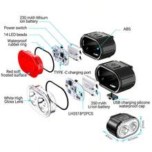 Mountain Bike Front And Rear Lights, LED USB Rechargeable, Handlebar Mount, High Brightness, Suitable For Night Riding - Multicolor - View 4