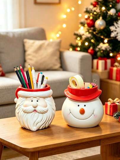 1 pieza Maceta para suculentas con diseño de muñeco de nieve y Papá Noel, con forma de Papá Noel/muñeco de nieve, decoración multifuncional, soporte para bolígrafos de escritorio, caja de almacenamiento, organizador de joyas, adecuado para decoración del hogar interior con plantas pequeñas en maceta. Regalo de jardinería, decoración del hogar, regalo de Navidad, regalo de Acción de Gracias, regalo de Halloween, regalo esencial, regalo para mujeres