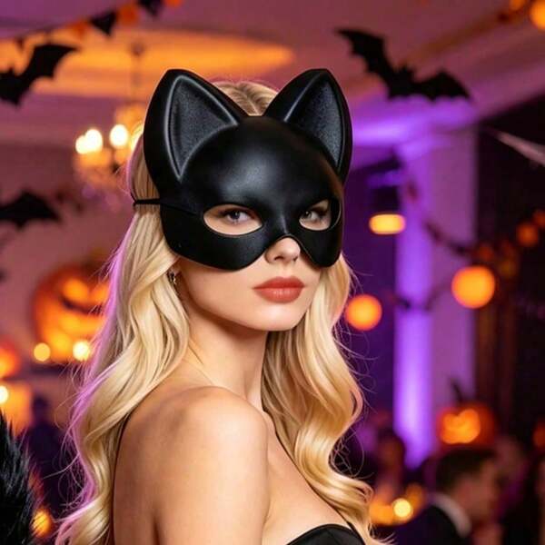 3D PU-leren kattenmasker voor dames, Halloween cosplay-kostuum, elektronische muziekfeest kostuumaccessoire, 1 stuk