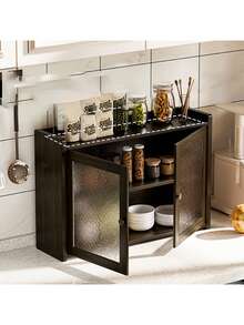 Modern Style Black Storage Cabinet With Fashionable Transparent Door Design, 2 Storage Compartments, Multi-Functional Dining Table Storage Unit, Suitable For Dining Room, Bathroom, Living Room And Bar Area, Stylish And Durable - Black - View 6