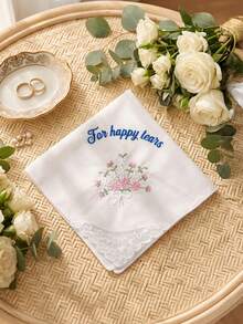 1pc Custom Text Wedding Handkerchief, Personalized Happy Tears Bridal Hankie, Custom Flower Gift For Bride, Mother Of The Bride Groom Keepsake - Multicolor - View 21