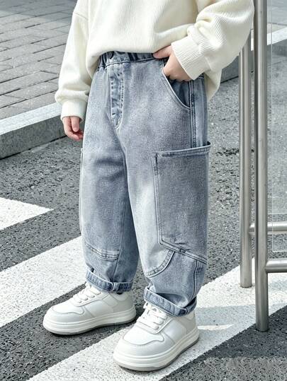 Celana Jeans Denim Longgar untuk Anak Laki-Laki, Cocok untuk Pakaian Kasual Musim Gugur, Sekolah, dan Aktivitas Luar Ruangan