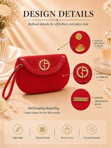 Giorgio Armani Armani Red Dumpling Clutch Bag, 18*12cm, Sold Individually, Textured Fabric With Wrist Strap, Suitable For Travel, Perfect For Storing Makeup And Small Essentials - Red - View 6