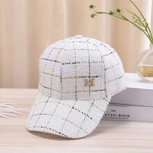 1pc Women's Fine Glitter Line Plaid M Baseball Cap, Sun Protection Duck Bill Hat For Commuting, Street, Travel, Hiking, Fishing, Driver And Gift - White - View 7