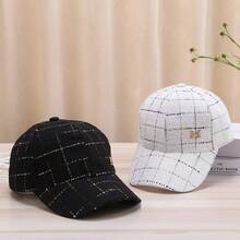 1pc Women's Fine Glitter Line Plaid M Baseball Cap, Sun Protection Duck Bill Hat For Commuting, Street, Travel, Hiking, Fishing, Driver And Gift - White - View 5