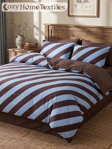 2/3pcs Brown Diagonal Stripe Pattern Duvet Cover Set, Bedding Set, Comfortable And Breathable, Lightweight And Anti-Pilling, Machine Washable, Room Decor, Bedroom Decor, Dorm Bedding, Suitable For All Seasons, Fits Twin/Full/Queen/King/California King Bed, Autumn Home Decor - Multicolor - View 6
