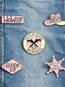 QIHOO 5pcs Western Cowboy Style Enamel Brooch Set - Cowboy Rodeo Theme Badges, Pink Cowboy Hat / Howdy Slogan Brooch, Suitable For Backpack / Cowboy Jacket, Western Style Accessory Gift, Suitable For Women / Students - Multicolor - View 1