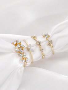 4pcs/Set Butterfly Open Leaf Elegant Stackable Knuckle Ring Set - Gold - View 2