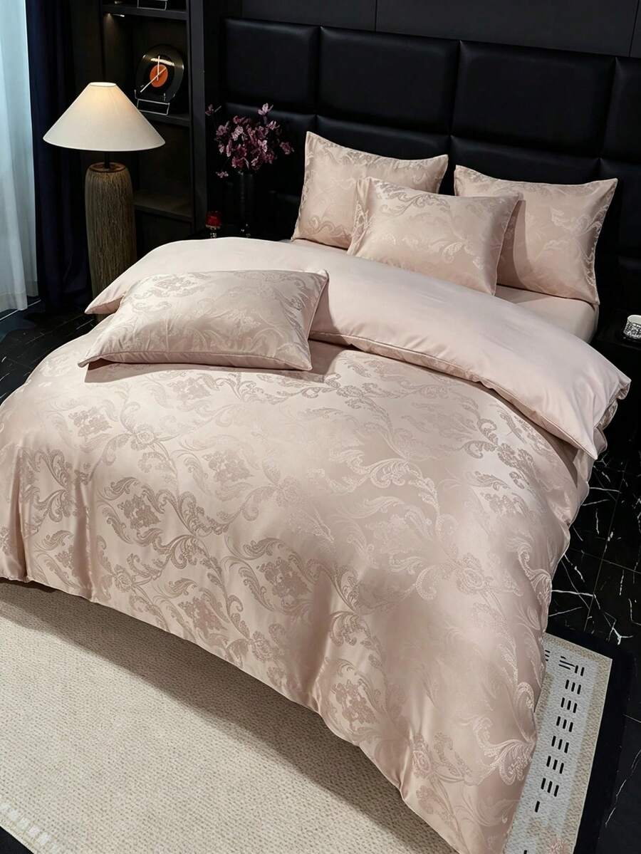 Jacquard Skin-Friendly Brushed Soft Comfortable Duvet Cover Set 3 Pieces (1*Duvet Cover + 2*Pillowcases), Suitable For Bedroom, Guest Room - Camel - View 1