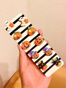 10/21/31pcs Random Assorted Halloween 3D Cartoon Hair Ties For Girls, Funny Cute Versatile Hair Accessories For Daily Wear, Holiday, Party, School, Casual - Multicolor - View 3