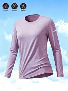 Women's Mesh Breathable Long Sleeve Slim Fit Elastic Outdoor Sun Protection Sports Running Set, Versatile And Comfortable - Lilac Purple - View 3