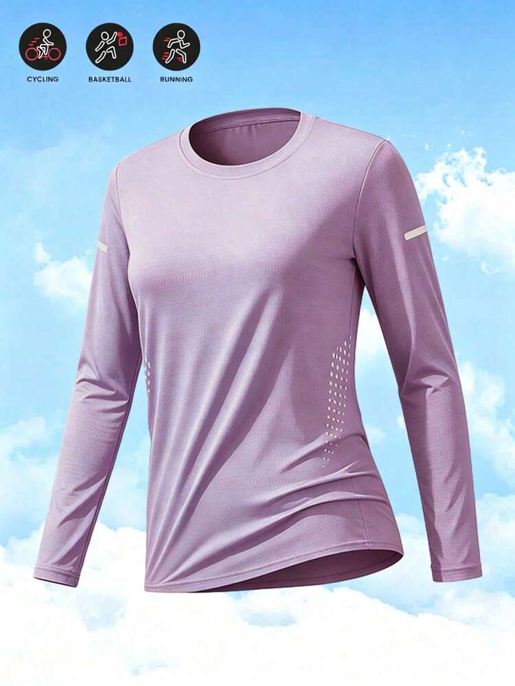 Women's Mesh Breathable Long Sleeve Slim Fit Elastic Outdoor Sun Protection Sports Running Set, Versatile And Comfortable - Lilac Purple - View 3