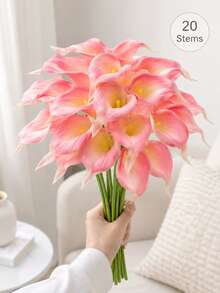 1/6/12/20Pcs PU Pink Artificial Calla Lily Flowers,Realistic Faux Calla Lily Bouquet, No Vase, For Home Table, Wedding, Indoor Outdoor, Garden, Party Decor Floral Arrangement - Baby Pink - View 11