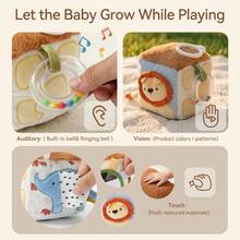Đồ chơi khối hoạt động nhồi bông chủ đề Savanna, khối vải mềm đa giác quan với bóng lục lạc, gương cho bé và vòng treo, đồ chơi giáo dục cảm giác nhận thức cho trẻ sơ sinh - Nhiều màu - Xem 6