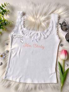 Personalized Embroidered Lace Tank Top, Custom Embroidery Modal Tank Bridal Shower Gift, Engagement Gift Bachelorette Party, New Mrs. Tank - Multicolor - View 6