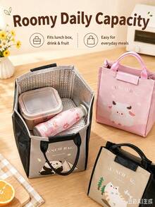 Cute Animal Forest Cartoon Lunch Bag, Portable Large Capacity Meal Tote Bag, Student Campus Office Travel Picnic Use, Cute Pattern With Handle Reusable Lunch Storage Bag, Daily Outdoor Dining Accessory - Multicolor - View 3