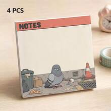 1/4 Pcs Funny Grumpy Pigeon Non-Sticky Notepad Memo Pad, Cute Cartoon Street Scene Tear-Off Writing Paper, Office School Supplies Desk Additions For Daily Planning & Doodles - one-size - View 9