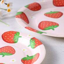 7/9 Inch Strawberry Series Printed Disposable Paper Plates, Floral Strawberry Disposable Party Plates, Party Decorations, Disposable Party Supplies, Birthday Party, Gift Party, Celebration Disposable Tableware - Flower Strawberry - View 6