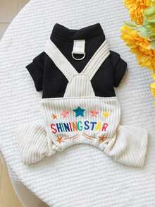 1pc Pet Clothes Dog Cat Apparel Gray Striped Pocket Overalls Spring Summer New Four-Legged Outfit Night Sky Star Overalls - Multicolor - View 3