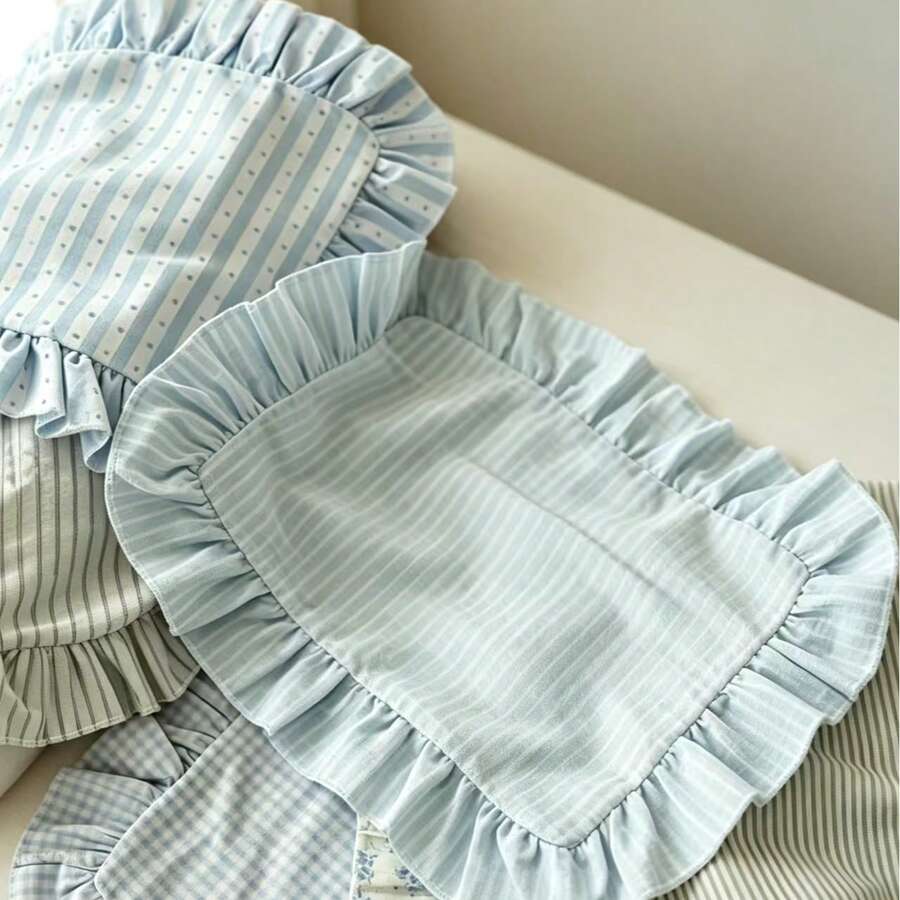 1pc/2pcs/6pcs Korean Style INS Blue And White Striped Blue Striped Polka Dot Ruffle Napkin French Ruffle Placemat Fresh Tablecloth - Multicolor - View 1