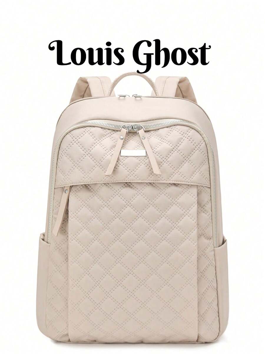 Women's Nylon Solid Color Quilted Large Capacity Versatile Backpack, Minimalist Casual Student Bag, Commuter Bag