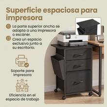 VASAGLE 3-Drawer File Cabinet, Mobile Printer Stand - Black - View 7