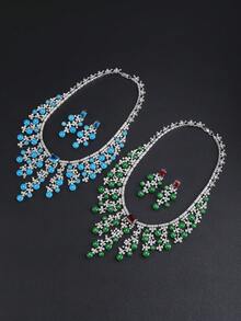 1 Set 3Pcs Fashion Grape‑Shape Copper Inlaid Zirconia Jewelry Set, Necklace & Earrings, Evening Party Accessories For Formal Gown Matching - Elegant Jewelry Set - View 3