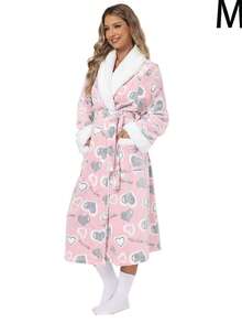 Neue lange warme Damen-Bademantel, weicher warmer bedruckter Samt-Bademantel, Herbst/Winter verdickter Stil, Damen lässiger Strick-Bademantel in Knie-Länge mit Bindegürtel und Taschen, Haus-Bademantel, Halloween-Kostüm, Weihnachtsgeschenk - A - Übersicht 14
