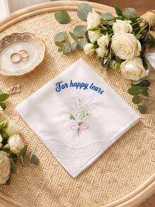 1pc Custom Text Wedding Handkerchief, Personalized Happy Tears Bridal Hankie, Custom Flower Gift For Bride, Mother Of The Bride Groom Keepsake - Multicolor - View 28