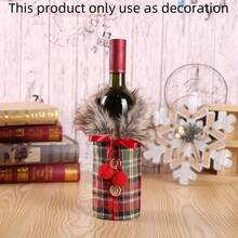 Rustic Vintage Style, Linen Fabric, Cylindrical Shape, Faux Fur Collar, Wooden Buttons And Pom Pom Decoration, Decorative And Protective Function, Wine Bottle Sleeve, Suitable For Christmas, Holiday Dinner, Home Kitchen, Party And Winter Scenes - View 12