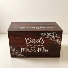 1. Wedding Card Box, Deep Wood Color Blessing Card Storage Box, Wedding Reception Desk Decor Ornament - A - View 3